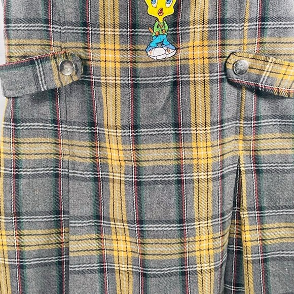 Vintage WB Looney Tunes Tweety Girls Plaid School Books Dress Size 6X - Picture 3 of 9